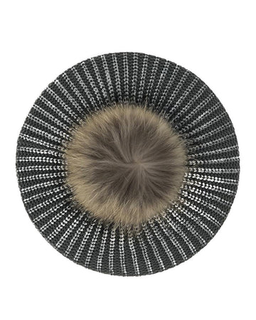 Revaz SSB23E/Q Grey and Silver Metallic Knit Snood with Pom Pom myselflingerie.com